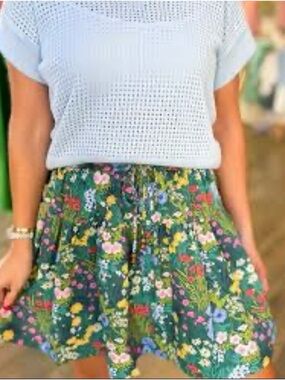 Pinch Green Floral Tiered Mini Skirt with Multi-Color Blooms size L